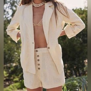 Free People Modern Summer Co-ord Blazer Short Linen Set L